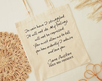 ON SALE Jane Austen Tote Bag, Mr Darcy's Proposal, Pride & Prejudice, Top Gifts For Bookworms, Literary Gifts, "You must allow me to"