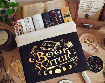 Book Basket, Book Witch Wand Design Canvas Organiser, Book Storage, Reading Goals, Top Book Lover Gift, Book Bin, Book Holder, Teacher Gift