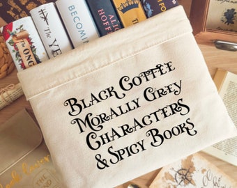 Book Basket, Morally grey, Black coffee & Spicy books, Book Storage, Reading Gift, Top Book Lover Gift, Book Bin