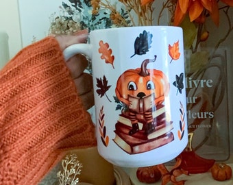 15oz Cosy Reading Pumpkin with Books, Cosy Gift, Winter Mug Gift, Top Fall Gift, Halloween Gift, 15oz or 11oz mug