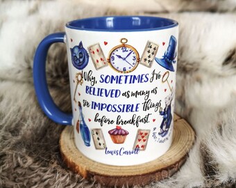 Alice In Wonderland Mug - Gifts For Book Lovers - The Cheshire Cat - White Rabbit - Drink Me Designs - Blue