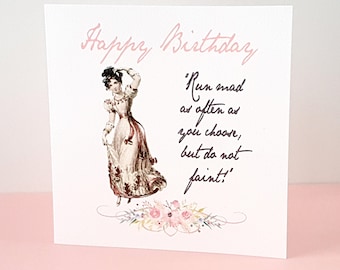 Jane Austen Birthday Card - Jane Austen Gift - “Run mad as often as you choose..." Reading Quote - Gifts For Book Lover - Jane Austen Shop