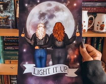 Light It Up" Crescent City Print featuring Bryce and Danika - Celestial Sky Moon -UNFRAMED A4, A5, A6, Sarah J Maas, Official Licensed Merch