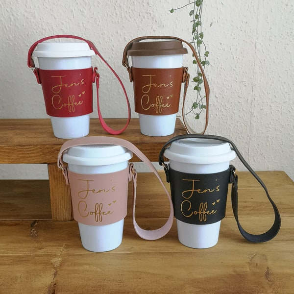 Personalised Coffee Cup Sleeve, Custom Tea Cup Sleeve, Top Gifts For Coffee Lovers, Tea Lover Gift, Teacher Gift, PU Leather Cup Holder