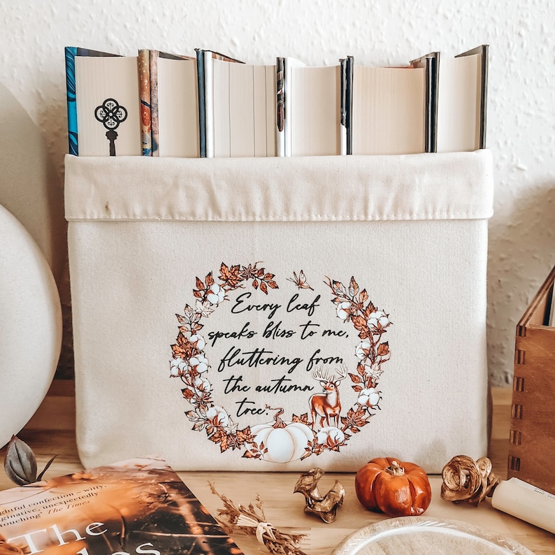 Autumn Book Basket With Emily Bronte Quote, TBR Basket, Book Lover Box, Reader Gift, Teacher Gift, Top Bookish Gifts, Storage Caddy image 1