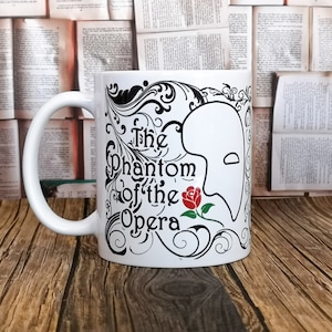 Phantom Of The Opera Mug, Bookish Mug, Mask, Rose, Masquerade Coffee Cup, Musical Opera Mug