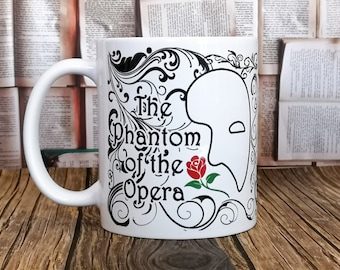 Phantom Of The Opera Mug, Bookish Mug, Mask, Rose, Masquerade Coffee Cup, Musical Opera Mug