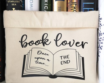 Book Lover Canvas Organiser (Large) black design, Book Storage, Reading Gift, Top Book Lover Gift, Book Bin