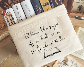 Book Pages Quote Canvas Organiser (Large) Cream, Reader Gift, Teacher Gift, Student Gift, Top Gifts For Bookworms