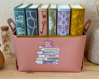 Jane Austen PU Leather Book Basket, Mock Leather Storage Basket, Reader Gift, Teacher Gift, Student Gift, Top Gifts For Bookworms
