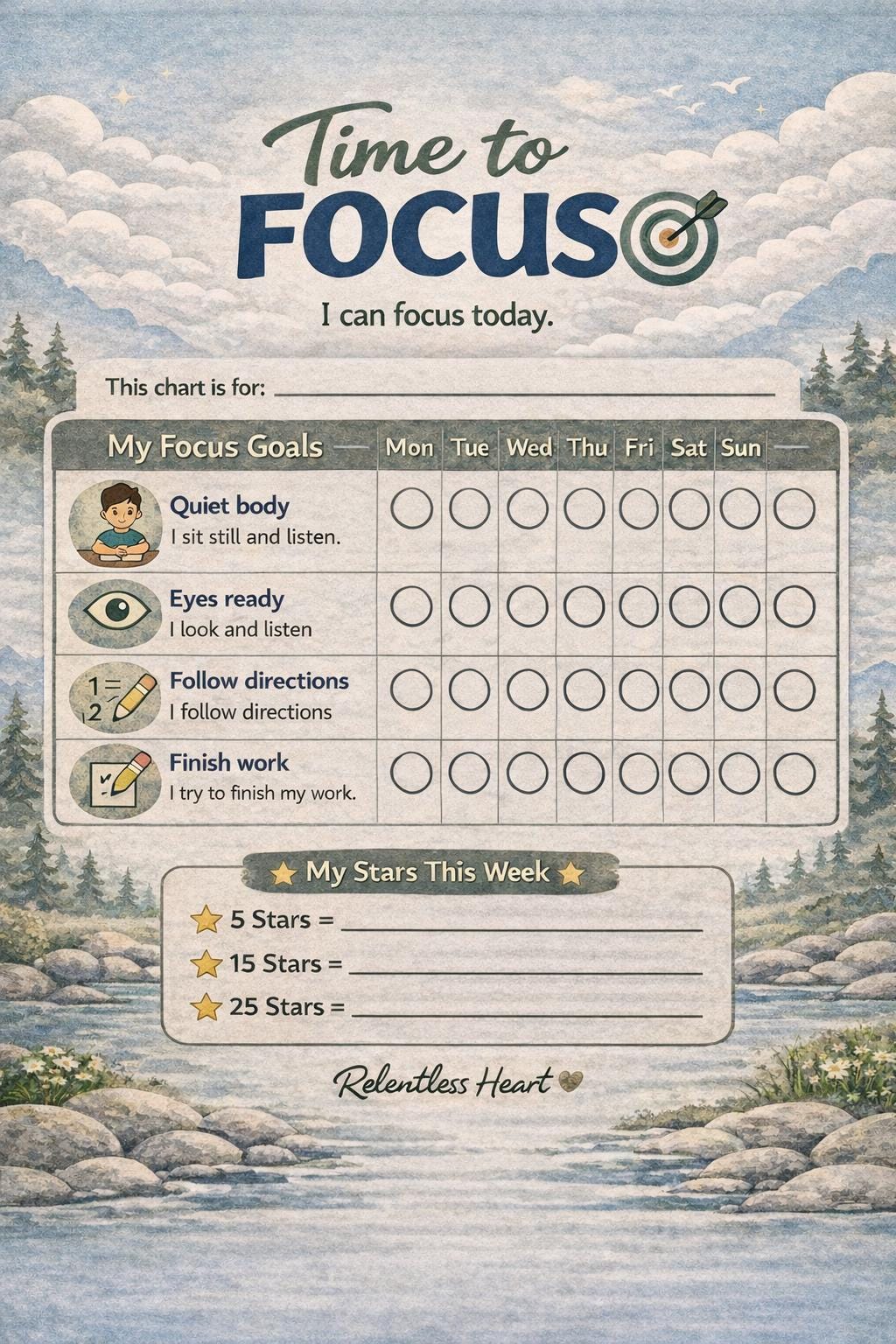 ADHD Behavior Chart Bundle for Kids Printable Calm Focus Routine Chart ...