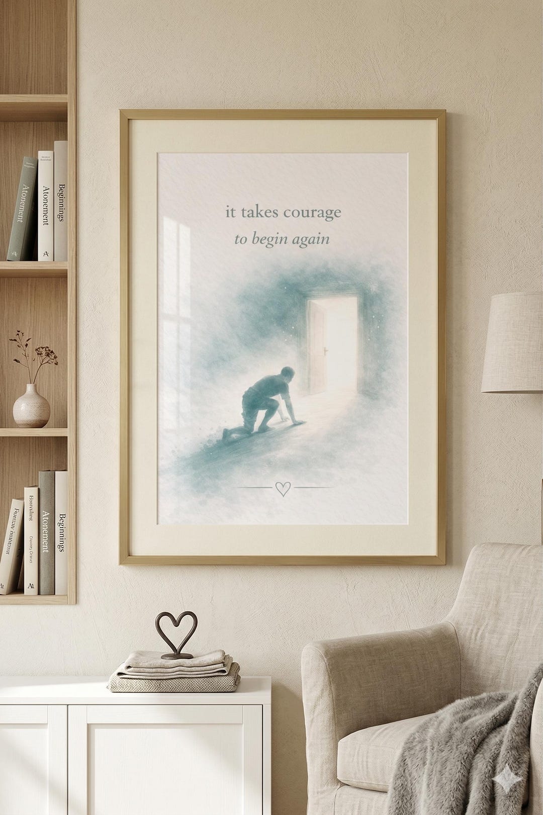 Courage Motivational Quote Wall Art: It Takes Courage to Begin Again ...