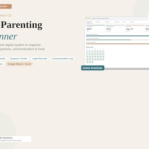 May include: Digital download of a co-parenting planner by Haven Planner Co. The planner includes sections for custody, expenses, legal records, and communication. The digital system organises information and includes both 2026 versions.