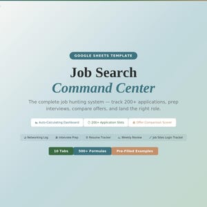 Centro de control para la búsqueda de empleo: Hoja de cálculo de Google (10 pestañas)