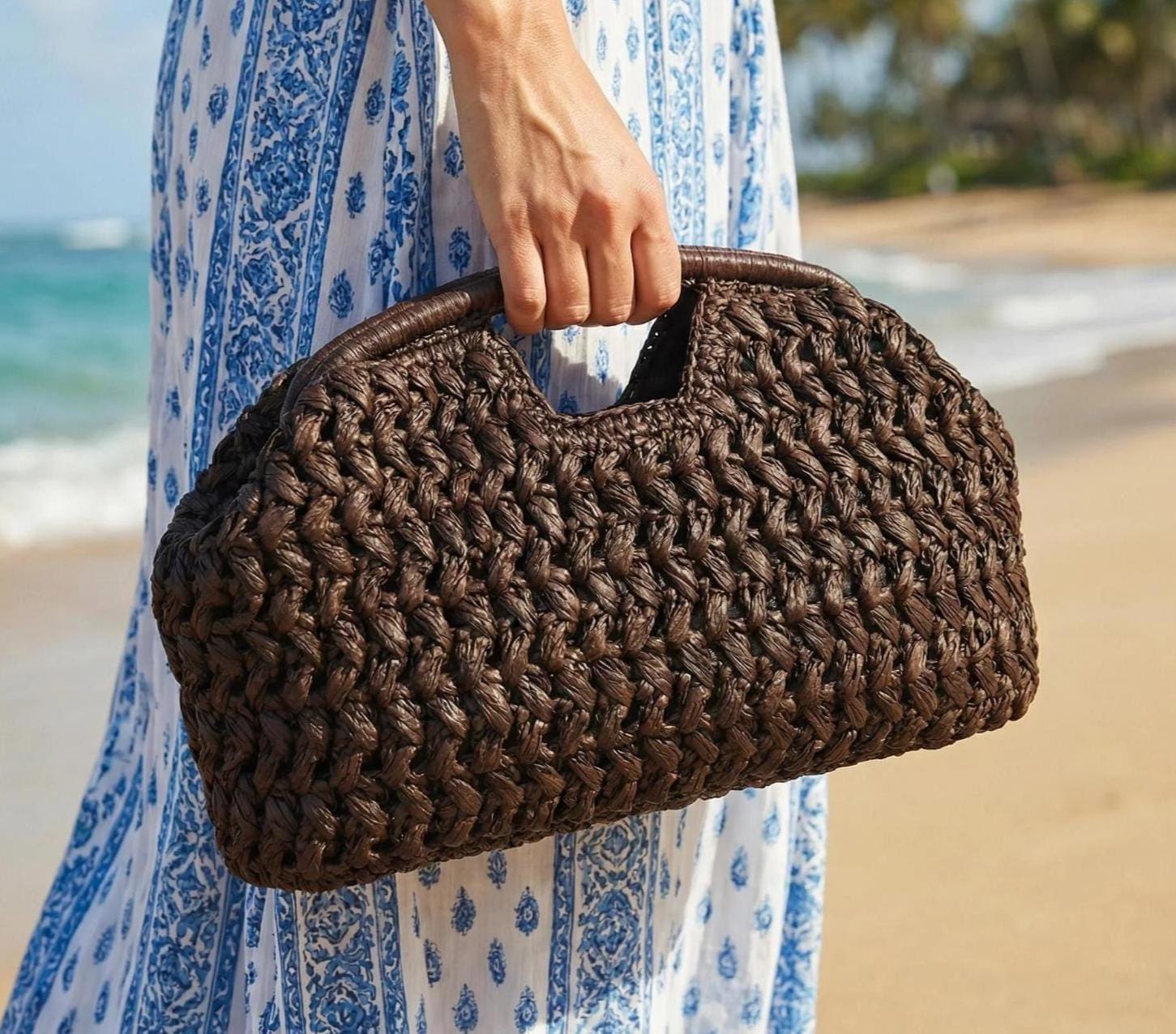 Women Straw Clutch Bag Woven Beach Purse with Adjustable Strap Vacation Handbag Clutch Beach Women main image 4