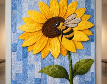 Sunflower Bee Quilt Pattern PDF + Applique Templates 32 x 38 inches