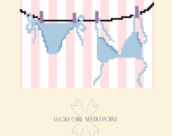 Bikini Clothesline Needlepoint Pattern PDF, Digital Download Chart, Coastal Summer DIY