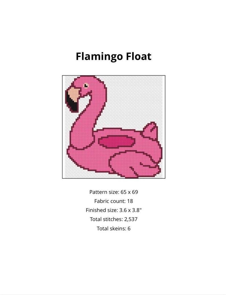 Flamingo Pool Float Needlepoint Pattern PDF, Digital Download Chart, Coastal Summer Cocktail DIY image 2