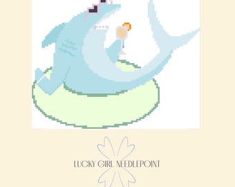 Shark Pool Party Needlepoint Pattern PDF - Digital Chart
