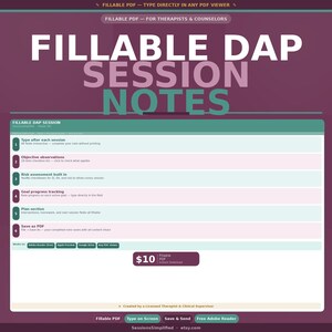 Plantilla rellenable para notas de sesión del DAP / Escriba después de cada sesión / Casillas de verificación para observaciones objetivas + Evaluación de riesgos