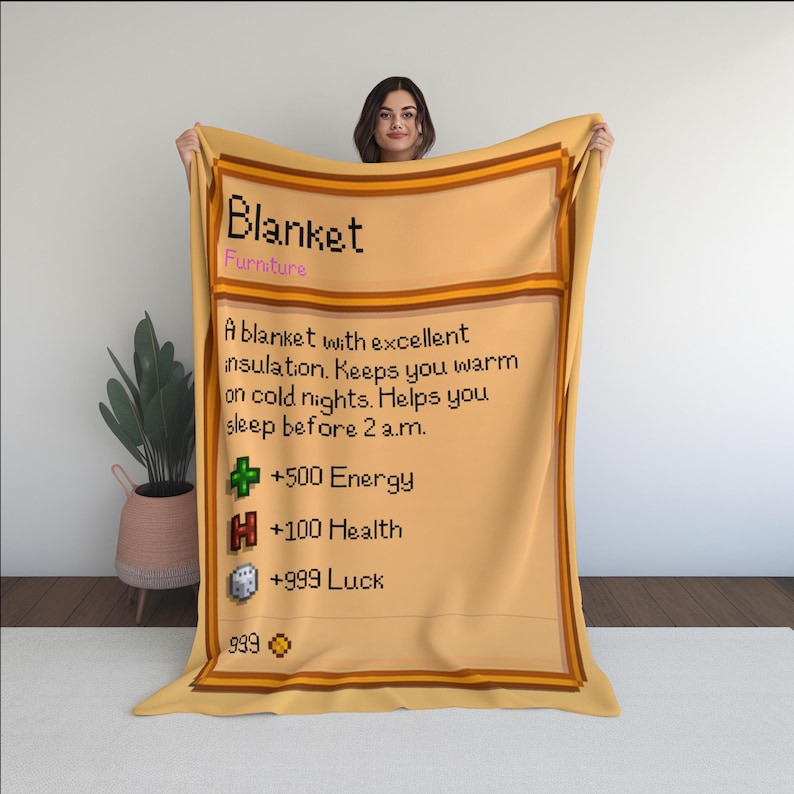 Manta de Stardew Valley / Regalo para gamers, Regalo para él o ella, Estilo pixel art, Merchandising de Stardew Valley, Regalo para niños, Videojuego, Regalo de graduación imagen 1