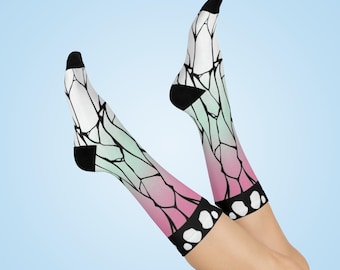 Calcetines Demon Slayer, calcetines unisex de algodón, calcetines de mariposa, calcetines de anime, calcetines de cosplay, regalo de Navidad, calcetines de talla única, regalo para ella