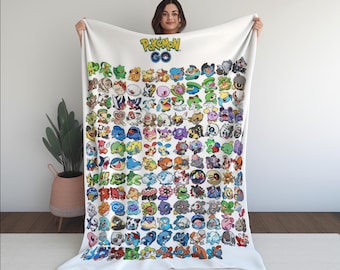 Pokemon throw blanket, Gift for kids, Gift for boys, Anime gift, graduation gift, First Gen 1 Original, Pkmn Red Blue,Game Sprites Inspired