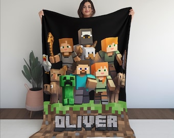 Personalized Large Minecraft Blanket | Gift for boys, Minecraft Blanket, Cozy Woven Blanket, Gift for kids, Birthday gift