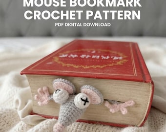 Marcapáginas de ratón a crochet en PDF / Patrón de amigurumi, divertido tutorial de crochet, regalo para amantes de los libros y del crochet, ratón a crochet