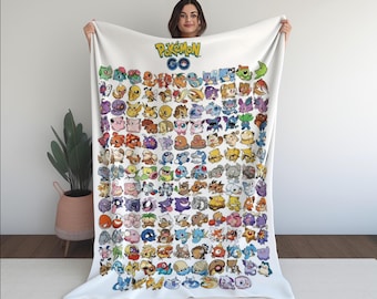 Pokemon throw blanket, Gift for kids, Gift for boys, Anime gift, graduation gift, First Gen 1 Original, Pkmn Red Blue,Game Sprites Inspired
