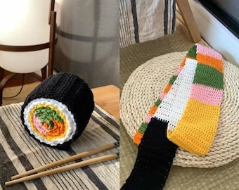 Bufanda de rollo de sushi a crochet en PDF / Patrón de amigurumi, tutorial de patrón de bufanda de rollo de sushi a crochet, regalo para amantes del crochet, patrón de crochet divertido