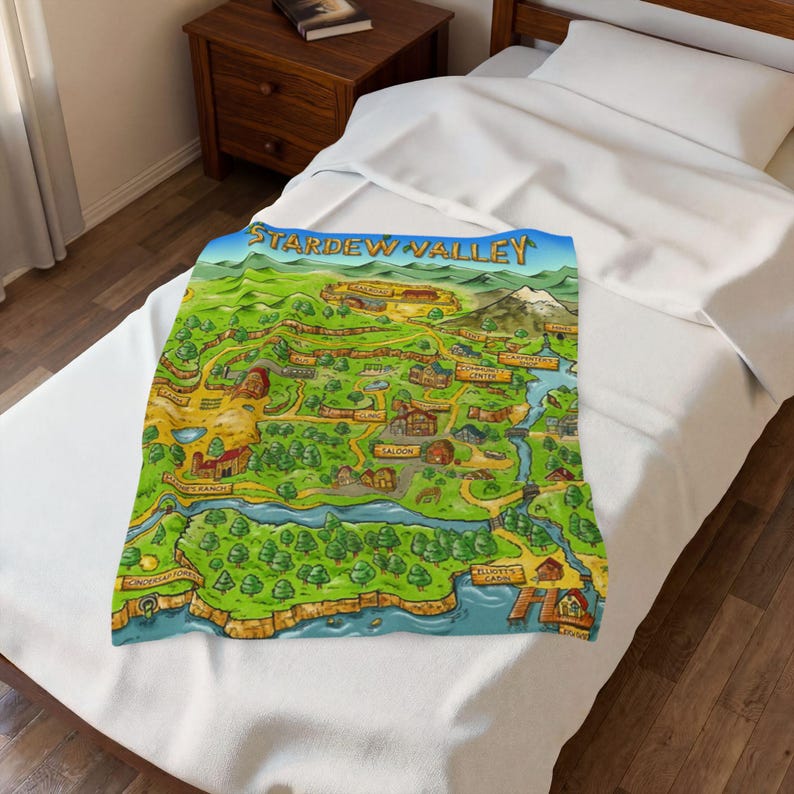 de la carte de la vallée de Stardew | Ville de pélican, cadeau stardew, cadeau de jeu vidéo, cadeau de joueur, stardew confortable, décoration de coin lecture, cadeau de jeu confortable image 5