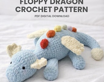 Patrón de amigurumi/PDF de Skydragon para crochet, tutorial de patrón de peluche de dragón safari para crochet, regalo para bebés y amantes del crochet.