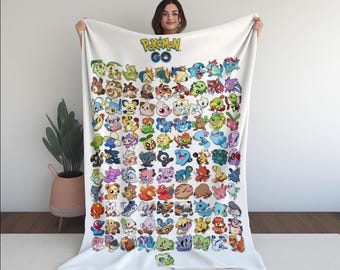 Pokemon throw blanket, Gift for kids, Gift for boys, Anime gift, graduation gift, First Gen 1 Original, Pkmn Red Blue,Game Sprites Inspired