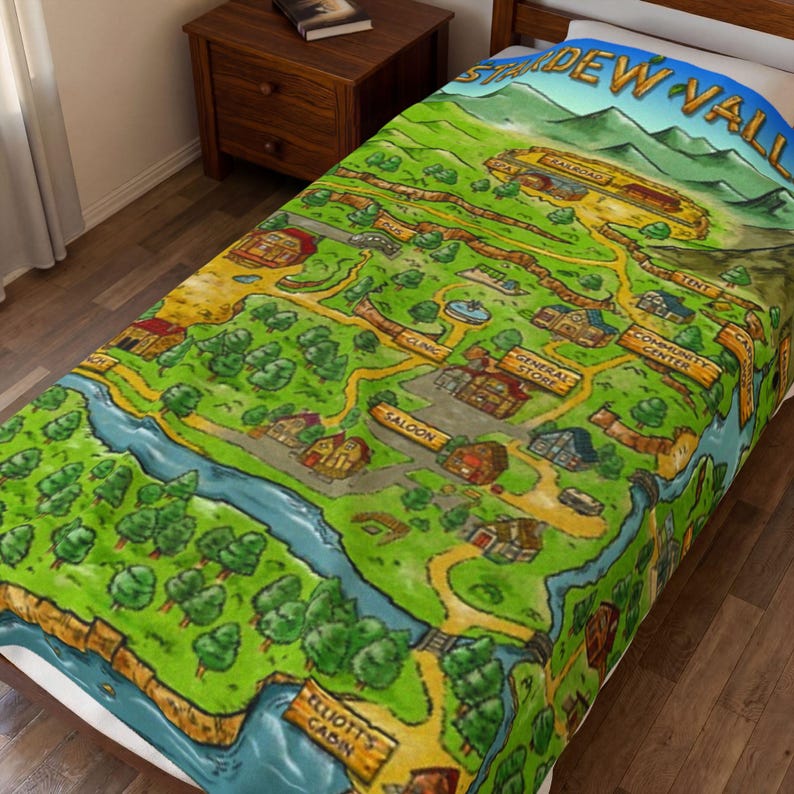 de la carte de la vallée de Stardew | Ville de pélican, cadeau stardew, cadeau de jeu vidéo, cadeau de joueur, stardew confortable, décoration de coin lecture, cadeau de jeu confortable image 7