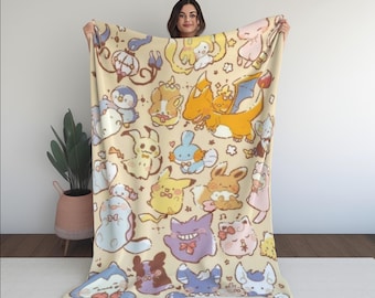 Anime throw blanket, Gift for kids, Gift for boys, Gift for him and her, First Gen 1 Original, Pkmn Red Blue,Game Sprites Inspired