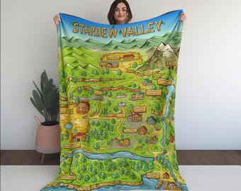 Stardew Valley Map Blanket | Pelican town, stardew gift, video game gift, gamer gift, stardew cozy, Reading Nook Decor, Cozy gaming Gift