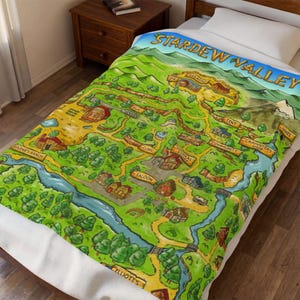 de la carte de la vallée de Stardew | Ville de pélican, cadeau stardew, cadeau de jeu vidéo, cadeau de joueur, stardew confortable, décoration de coin lecture, cadeau de jeu confortable image 1
