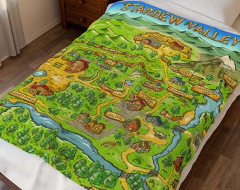 Stardew Valley Map Blanket | Pelican town, stardew gift, video game gift, gamer gift, stardew cozy, Reading Nook Decor, Cozy gaming Gift