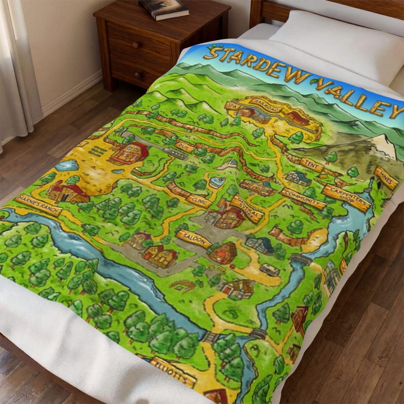 de la carte de la vallée de Stardew | Ville de pélican, cadeau stardew, cadeau de jeu vidéo, cadeau de joueur, stardew confortable, décoration de coin lecture, cadeau de jeu confortable image 1