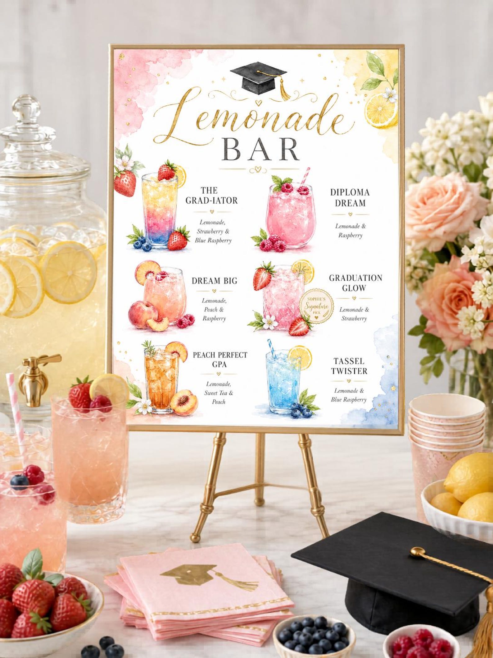 Editable Graduation Lemonade Bar Sign: Printable Yellow Lemon Theme ...