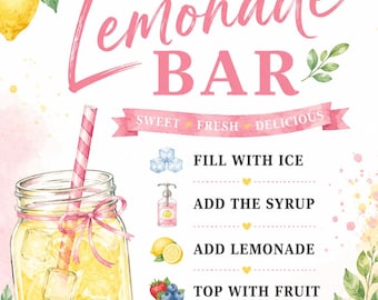 Lemonade Bar Sign Printable, Mocktail Bar Decor, Bridal Shower Lemonade Station, Baby Shower Drink Menu, Canva Template Download FG