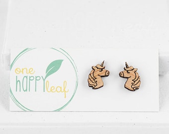 Unicorn earrings - unicorn jewellery, unicorn gift, unicorn stud earrings. Unique laser cut wooden jewelry.