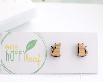 Cat Lover Gift Cat Stud Earrings Stud Earrings Cat Lover Wood Studs Wood Earrings Cat Jewelry Cat Earrings