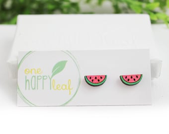 Watermelon stud earrings - Fruit studs, cute earrings, watermelon earrings, fruit jewellery, summer earrings, laser cut earrings