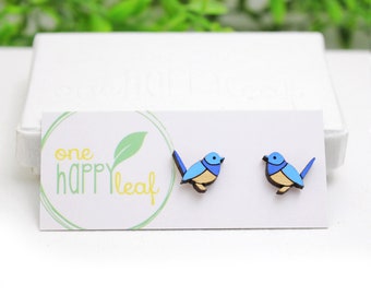 Blue Wren stud earrings - Australian bird studs, cute earrings, wren earrings, Blue Wren bird jewellery, Blue bird