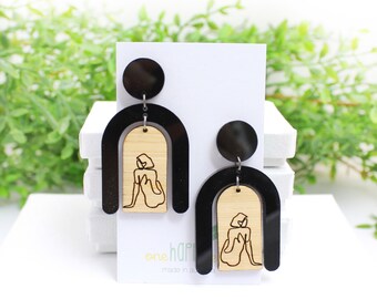 Black feminine dangle earrings - unique gift for friend - abstract earrings - line art earrings - woman