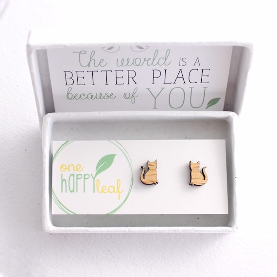 Cat Lover Gift Cat Stud Earrings Stud Earrings Cat Lover Wood Studs Wood Earrings Cat Jewelry Cat Earrings