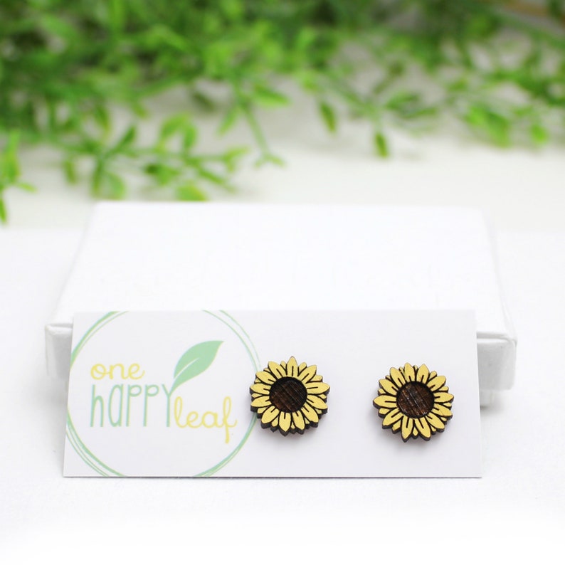 Sunflower earrings - eco gift - sunflower stud earrings - flower jewellery, sustainable gift, sunflower jewellery