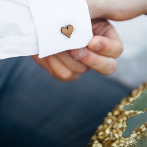 Cufflinks Wedding cufflinks Wood Cufflinks love heart cufflinks 5 year anniversary groom cufflinks image 3